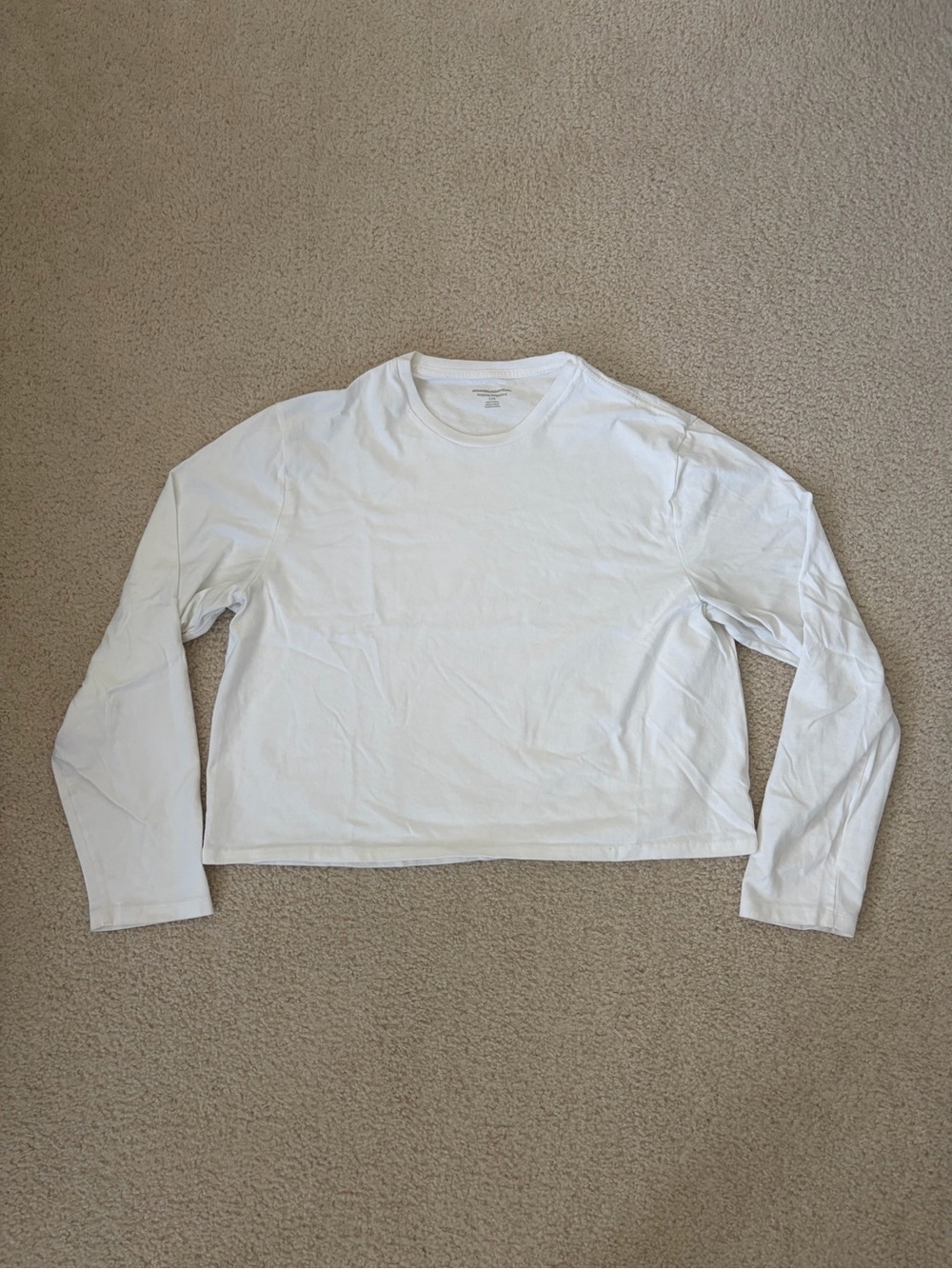 Classic Men's White Cropped and Boxy Long-Sleeve Crewneck Shirt